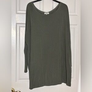 Piko Long Sleeve Olive Green Scoop Neck Stretch Swing Dress Size XL